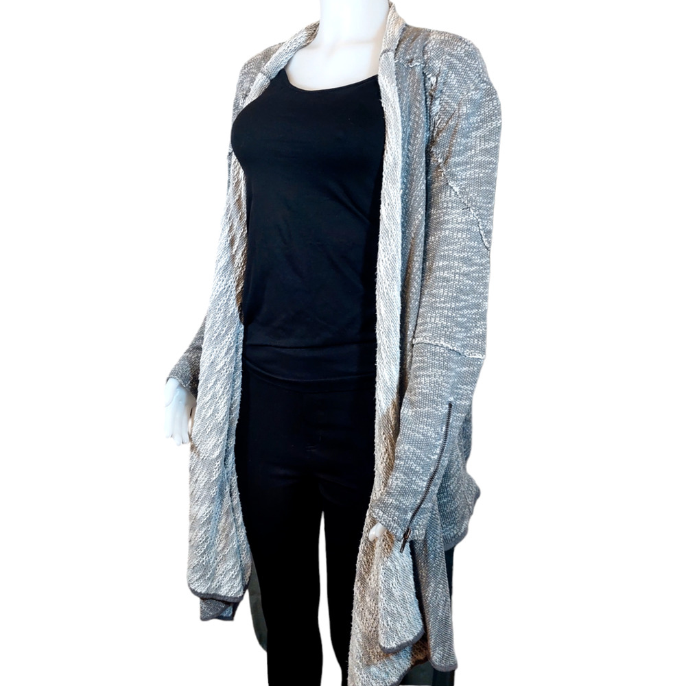 Free People Womens Boho 'In The Loop' Open Front Long Heather Gray Cardigan Sz M